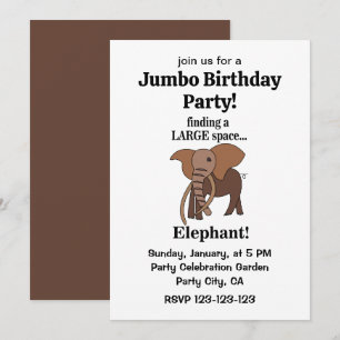 Invitation Fête d'anniversaire géante éléphant drôle