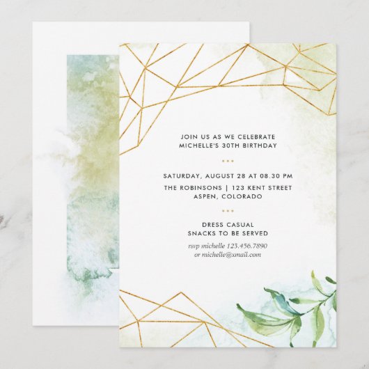 Invitation Fête d'anniversaire géométrique aquarelle (Devant / Derrière)