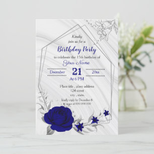 Invitation fête d'anniversaire géométrique bleu royal gris ar