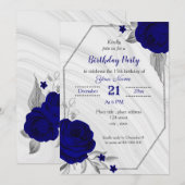 Invitation fête d'anniversaire géométrique bleu royal gris ar (Devant / Derrière)