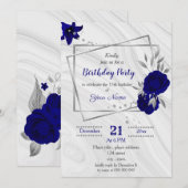 Invitation fête d'anniversaire géométrique bleu royal gris ar (Devant / Derrière)
