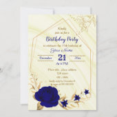 Invitation fête d'anniversaire géométrique bleu royal or flor (Devant)