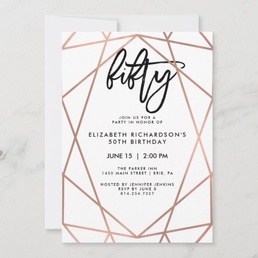 Invitation Fête d'anniversaire géométrique de l'or rose | de (Devant)