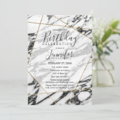 Invitation Fête d'anniversaire géométrique d'or de marbre (Debout devant)