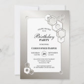 Invitation Fête d'anniversaire géométrique en argent (Devant)