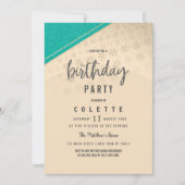 Invitation Fête d'anniversaire géométrique turquoise or flora (Devant)