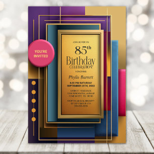 Invitation Fête d'anniversaire géométrique vibrante de 85 ans