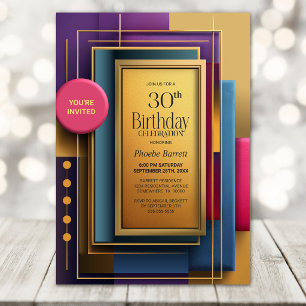 Invitation Fête d'anniversaire géométrique vibrante pour les