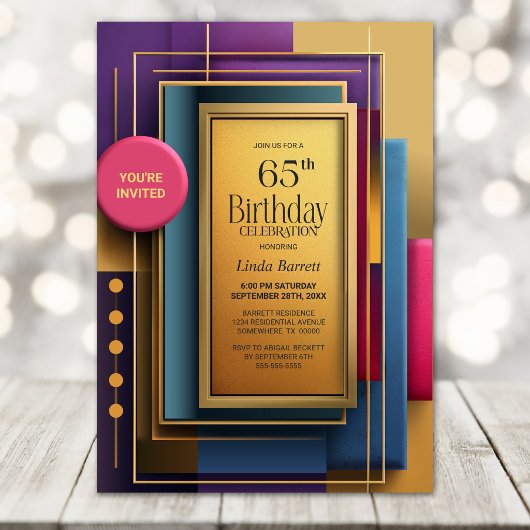 Invitation Fête d'anniversaire géométrique vibrante pour les