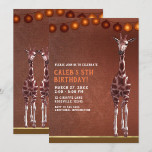 Invitation Fête d'anniversaire girafe africaine marron orange