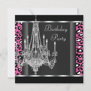 Invitation Fête d'anniversaire Girafe rose chandelier