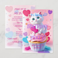 Fête d'anniversaire girly avec un mignon chaton bl
