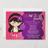 Invitation Fête d'anniversaire Girly de bowling (Devant)