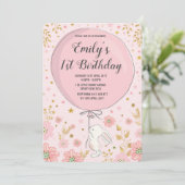 Invitation Fête d'anniversaire Girly de lapin de rose en (Debout devant)
