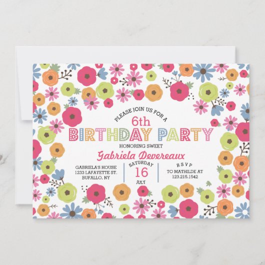 Invitation Fête d'anniversaire Girly florale moderne (Devant)