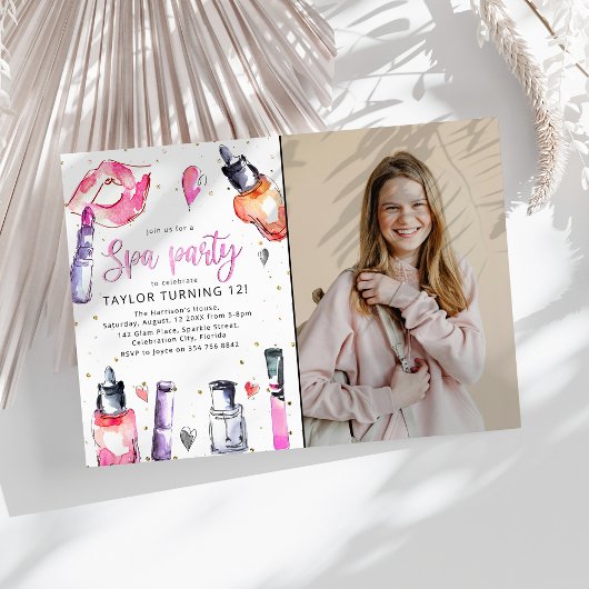 Invitation Fête d'anniversaire girly Spa Photo