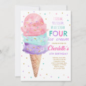 Invitation Fête d'anniversaire glace rose menthe violette (Devant)