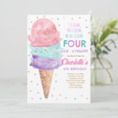Invitation Fête d'anniversaire glace rose menthe violette (Debout devant)