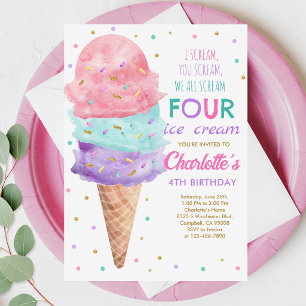 Invitation Fête d'anniversaire glace rose menthe violette