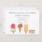 Invitation Fête d'anniversaire Glaces et Popsicles à l'aquare (Devant)