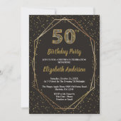Invitation Fête d'anniversaire Glam Black Gold 50 ans (Devant)
