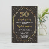 Invitation Fête d'anniversaire Glam Black Gold 50 ans (Debout devant)