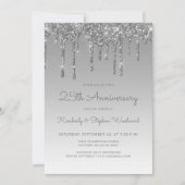 Invitation Fête d'anniversaire Glam Glitter Drip Silver 25e (Devant)