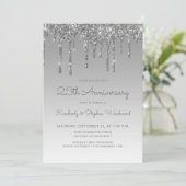 Invitation Fête d'anniversaire Glam Glitter Drip Silver 25e (Debout devant)