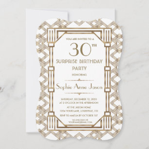 Invitation Fête d'anniversaire Glam White Gold Gatsby