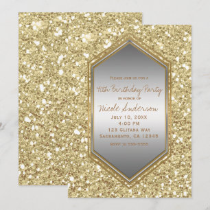 Invitation Fête d'anniversaire glamour argent pailleté or pou