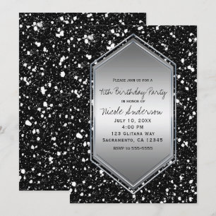 Invitation Fête d'anniversaire Glamour Argent Paillettes Noir