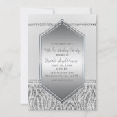 Invitation Fête d'anniversaire Glamour Argent Zèbre Blanc Tou (Devant)