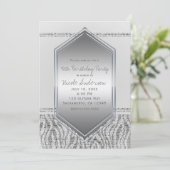 Invitation Fête d'anniversaire Glamour Argent Zèbre Blanc Tou (Debout devant)