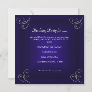 Invitation Fête d'anniversaire Glamour Bleu Marine Royal Arge