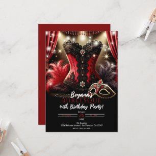 Invitation Fête d'anniversaire glamour Burlesque Plumes et Bu