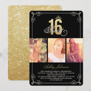 Invitation Fête d'anniversaire Glamour Flourish Doré Sweet 16