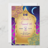 Invitation Fête d'anniversaire glamour nuits arabes or violet (Devant)