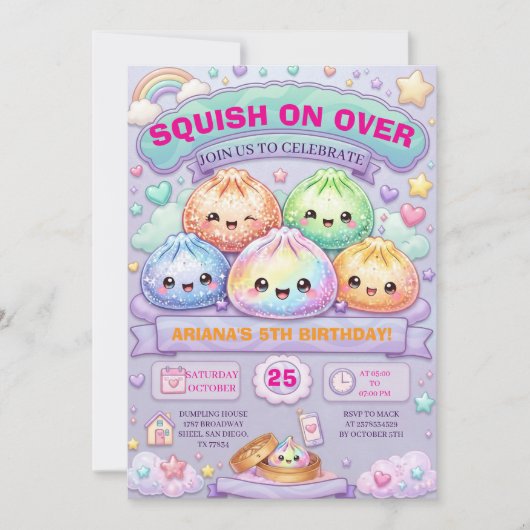 Invitation Fête d'anniversaire Glitter Dumpling Squishy (Devant)
