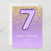 Invitation Fête d'anniversaire glitter violet 7ème ballon (Devant)