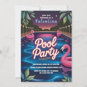 Invitation Fête d'anniversaire Glow Night Pool Party (Devant)