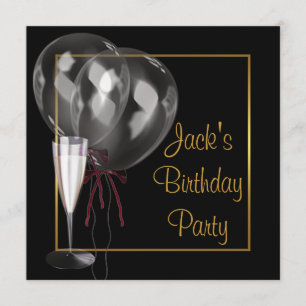 Invitation Fête d'anniversaire Gold Black Champagne Mans