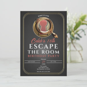 Invitation Fête d'anniversaire Gold & Black Escape Room Game