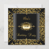 Invitation Fête d'anniversaire Gold Black Floral femmes 50e (Devant)