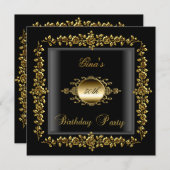 Invitation Fête d'anniversaire Gold Black Floral femmes 50e (Devant / Derrière)