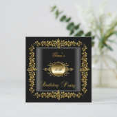 Invitation Fête d'anniversaire Gold Black Floral femmes 50e (Debout devant)