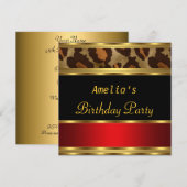 Invitation Fête d'anniversaire Gold Black Red Léopard (Devant / Derrière)