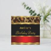 Invitation Fête d'anniversaire Gold Black Red Léopard (Debout devant)