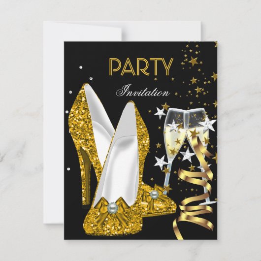 Invitation Fête d'anniversaire Gold Chaussures Jaunes (Devant)