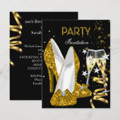 Invitation Fête d'anniversaire Gold Chaussures Jaunes (Devant / Derrière)