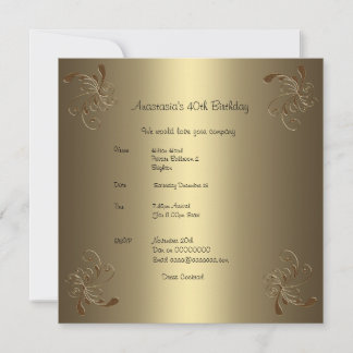 Invitation Fête d'anniversaire Gold Floral 40e